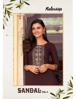 Kalaroop Sandal Vol 2 Rayon Embroidered Kurti Wholesaler Catalog Kalaroop Sandal Vol 2 Rayon Embroidered Kurti Wholesaler Catalog