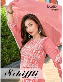 Manas Fab Schiffli Vol 6 Georgette Readymade Dress Catalog At Wholesale Rate