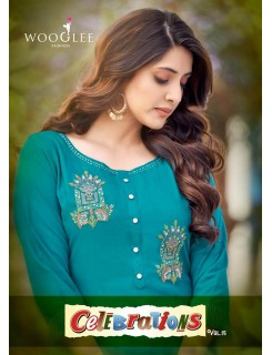 Wooglee Celebration Vol 15 Rayon Kurti With Bottom Catalog At Wholesale Rate