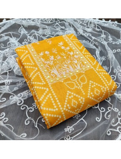 Cotton Printed Yellow Mirror Work Single Piece Dress Material at Wholesale Rate Cotton Printed Yellow Mirror Work Single Piece Dress Material at Wholesale Rate