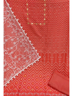 Cotton Printed Orange Mirror Work Single Piece Dress Material at Wholesale Rate Cotton Printed Orange Mirror Work Single Piece Dress Material at Wholesale Rate
