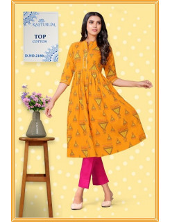 Kasturam Yellow Anarkali Cotton Single Kurtis at Wholesale Rate Kasturam Yellow Anarkali Cotton Single Kurtis at Wholesale Rate