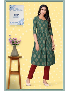 Kasturam Green Anarkali Cotton Single Kurtis at Wholesale Rate Kasturam Green Anarkali Cotton Single Kurtis at Wholesale Rate