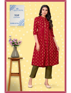 Kasturam Red Anarkali Cotton Single Kurtis at Wholesale Rate Kasturam Red Anarkali Cotton Single Kurtis at Wholesale Rate