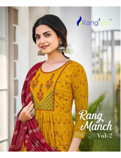Rangjyot Rangmanch vol 2 Naira Cut Kurti with Pant and Dupatta Catalog at Wholesale Rate