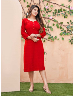 Rangjyot Chikankari Red Lucknowi Work Kurti Size Set at Wholesale Rate Rangjyot Chikankari Red Lucknowi Work Kurti Size Set at Wholesale Rate