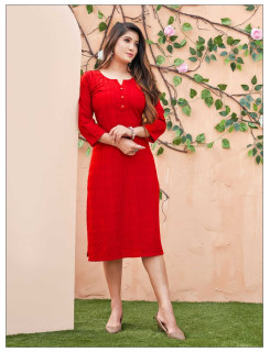 Rangjyot Chikankari Red Lucknowi Work Kurti Size Set at Wholesale Rate Rangjyot Chikankari Red Lucknowi Work Kurti Size Set at Wholesale Rate