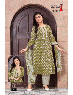 Dee Cee Geetika A Line Kurti with Pant and Dupatta Catalog at Wholesale Rate