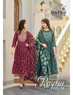 Radhika Lifestyle Rasam vol 4 Naira Cut Kurti with Bottom and Dupatta Catalog at Wholesale Rate