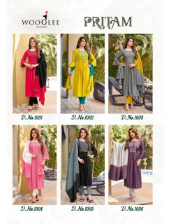 Wooglee Fashion Pritam Naira Cut Kurti with Pant and Dupatta Catalog at Wholesal Rate