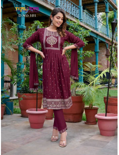 Tips Tops Label Naira Cut Kurti with Pant and Dupatta Catalog at Wholesale Rate