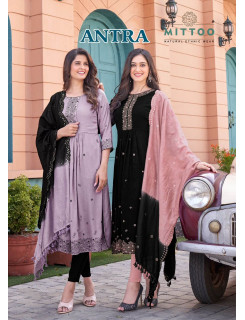 Mittoo Antra Naira Cut Kurti with Pant and Dupatta Catalog at Wholesale Rate