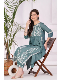 Reevika Sea Green Lucknowi Work Kurti Pant Catalog at Wholesale Rate  Reevika Sea Green Lucknowi Work Kurti Pant Catalog at Wholesale Rate