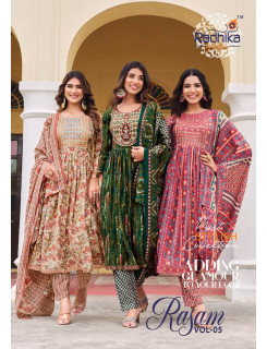 Radhika Rasam Vol 5 Naira Cut Kurti Bottom Dupatta Catalog at Wholesale Rate