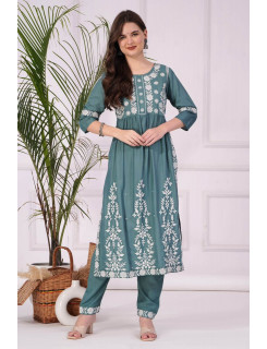 Reevika Sea Green Lucknowi Work Kurti Pant Catalog at Wholesale Rate  Reevika Sea Green Lucknowi Work Kurti Pant Catalog at Wholesale Rate