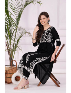 Reevika Black Lucknowi Work Kurti Pant Catalog at Wholesale Rate  Reevika Black Lucknowi Work Kurti Pant Catalog at Wholesale Rate