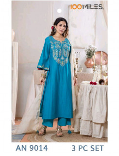 100 Miles Kurti AN9014 Embroidery Salwar Kameez Size Set at Wholesale Rate