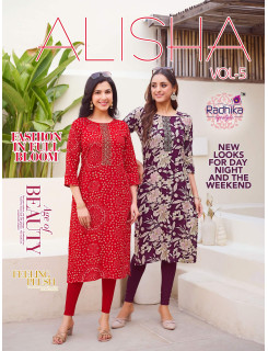 Radhika Lifestyle Alisha Vol 5 Rayon Kurti Catalog at Wholesale Rate