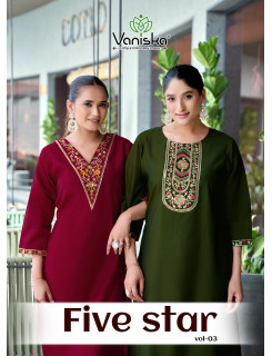 Vaniska Five Star Vol 3 Embroidery Kurti Catalog at Wholesale rate