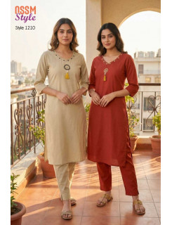 Ossm Style 1210 Cotton Kurtis With Bottom Size Set at Wholesale Rate