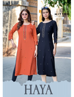 Mittoo Kurti Haya Rayon Kurtis Catalog at Wholesale Rate