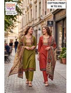 Ossm Style 169 Cotton Salwar Kameez Size Set at Wholesale Rate
