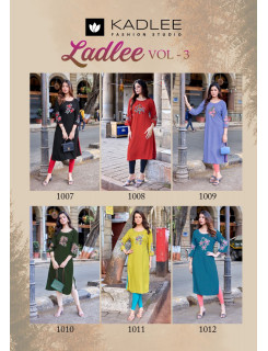 Kadlee Ladlee Vol 3 Rayon Kurti Catalog at Wholesale Rate