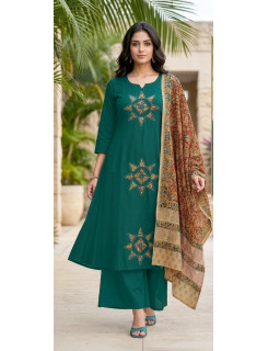Aarvee Creation Kalamkari Green Cotton Salwar Kameez Size Set at Wholesale Rate