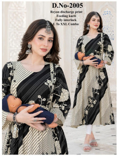 Aarvee Creation Reyon Feeding Kurtis Size Set at Wholesale Rate