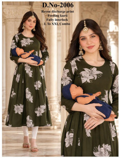 Aarvee Creation Reyon Feeding Kurtis Size Set at Wholesale Rate