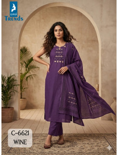 Kaya Trends 6621Wine Cotton Salwar Kameez Size Set at Wholesale Rate