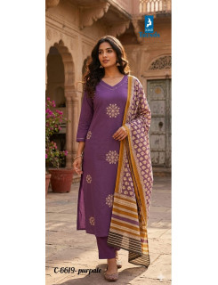 Kaya Trends 6619Purple Cotton Salwar Kameez Size Set at Wholesale Rate