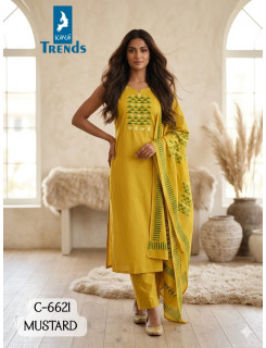 Kaya Trends 6621Mustard Cotton Salwar Kameez Size Set at Wholesale Rate
