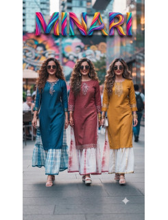 Aarvee Creation Minari Kurtis With Bottom Size Set at Wholesale Rate Aarvee Creation Minari Kurtis With Bottom Size Set at Wholesale Rate