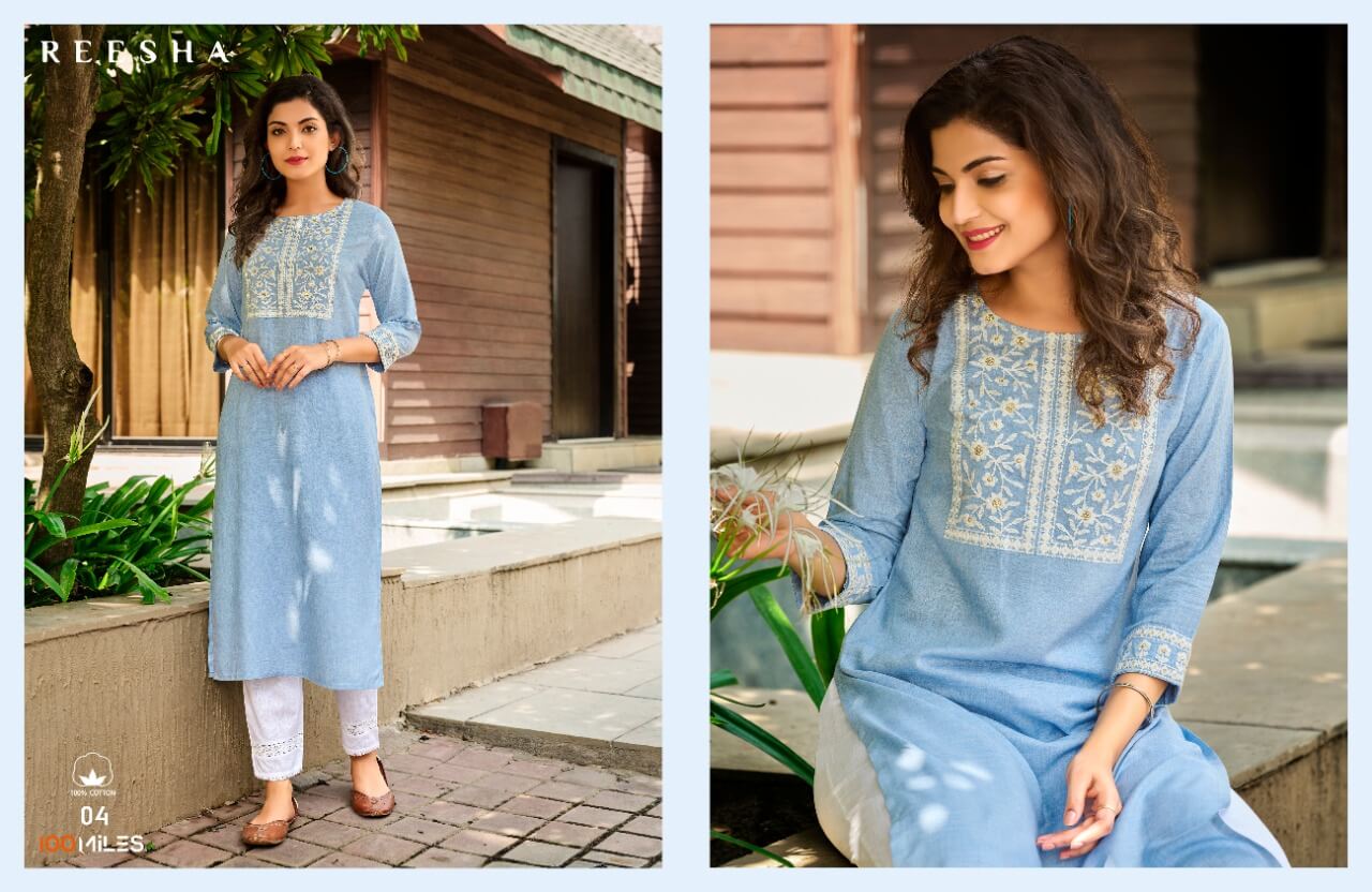 100Miles Reesha Cotton Kurtis Catalog collection 1