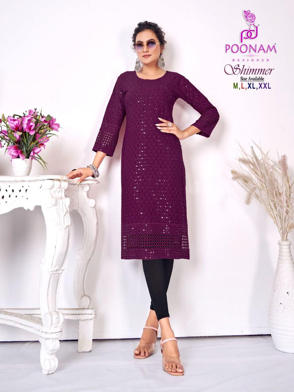 Poonam Shimmer Lucknowi Work Kurti Catalog collection 1