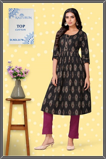 Kasturam Black Anarkali Cotton Single Kurtis collection 1