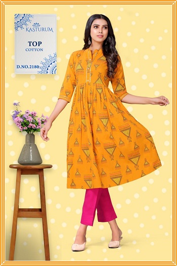 Kasturam Yellow Anarkali Cotton Single Kurtis collection 1