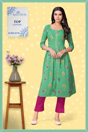 Kasturam floral Anarkali Cotton Single Kurtis collection 1