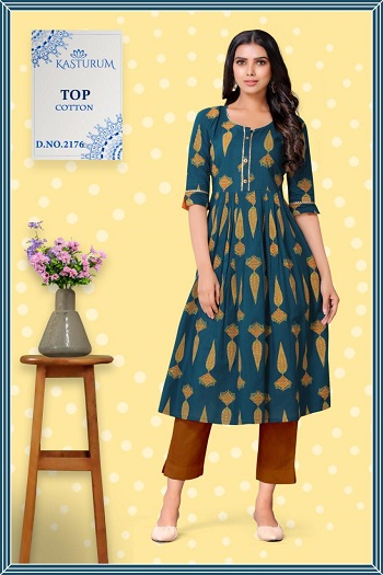 Kasturam Blue Anarkali Cotton Single Kurtis collection 1