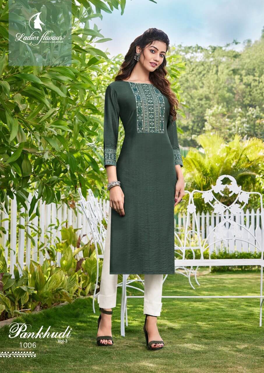 Ladies Flavour Pankhudi vol 3 Embroidery Kurti Catalog collection 5