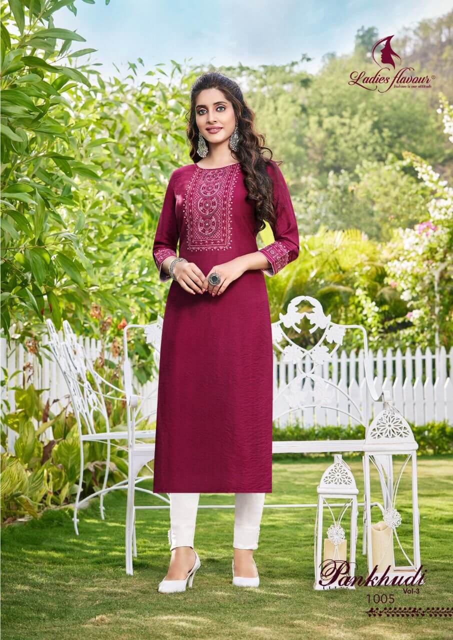 Ladies Flavour Pankhudi vol 3 Embroidery Kurti Catalog collection 6