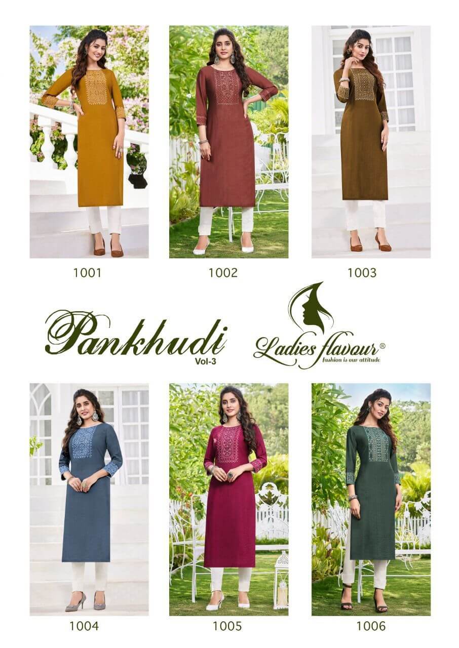 Ladies Flavour Pankhudi vol 3 Embroidery Kurti Catalog collection 4