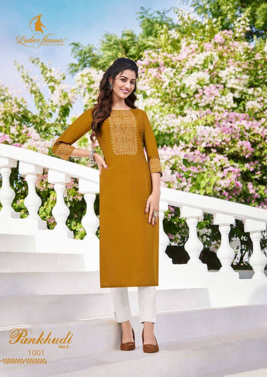 Ladies Flavour Pankhudi vol 3 Embroidery Kurti Catalog collection 7