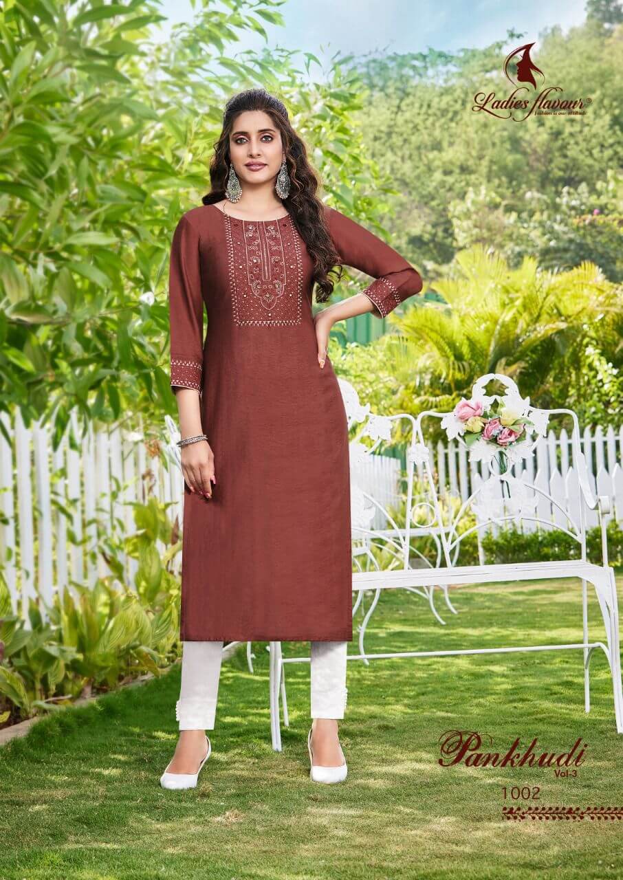 Ladies Flavour Pankhudi vol 3 Embroidery Kurti Catalog collection 9