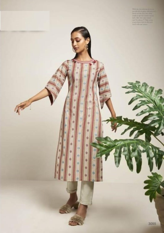 Four Buttons Cream Straight Cut Single Kurtis collection 1