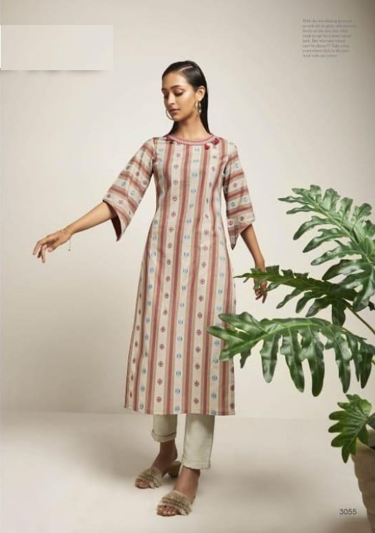 Four Buttons Cream Straight Cut Single Kurtis collection 2