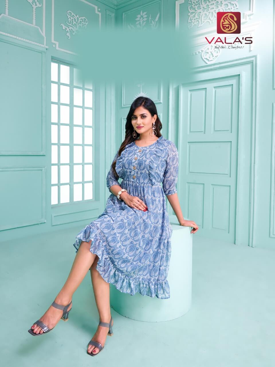 Valas Georgette Sky Blue Single Kurti collection 1