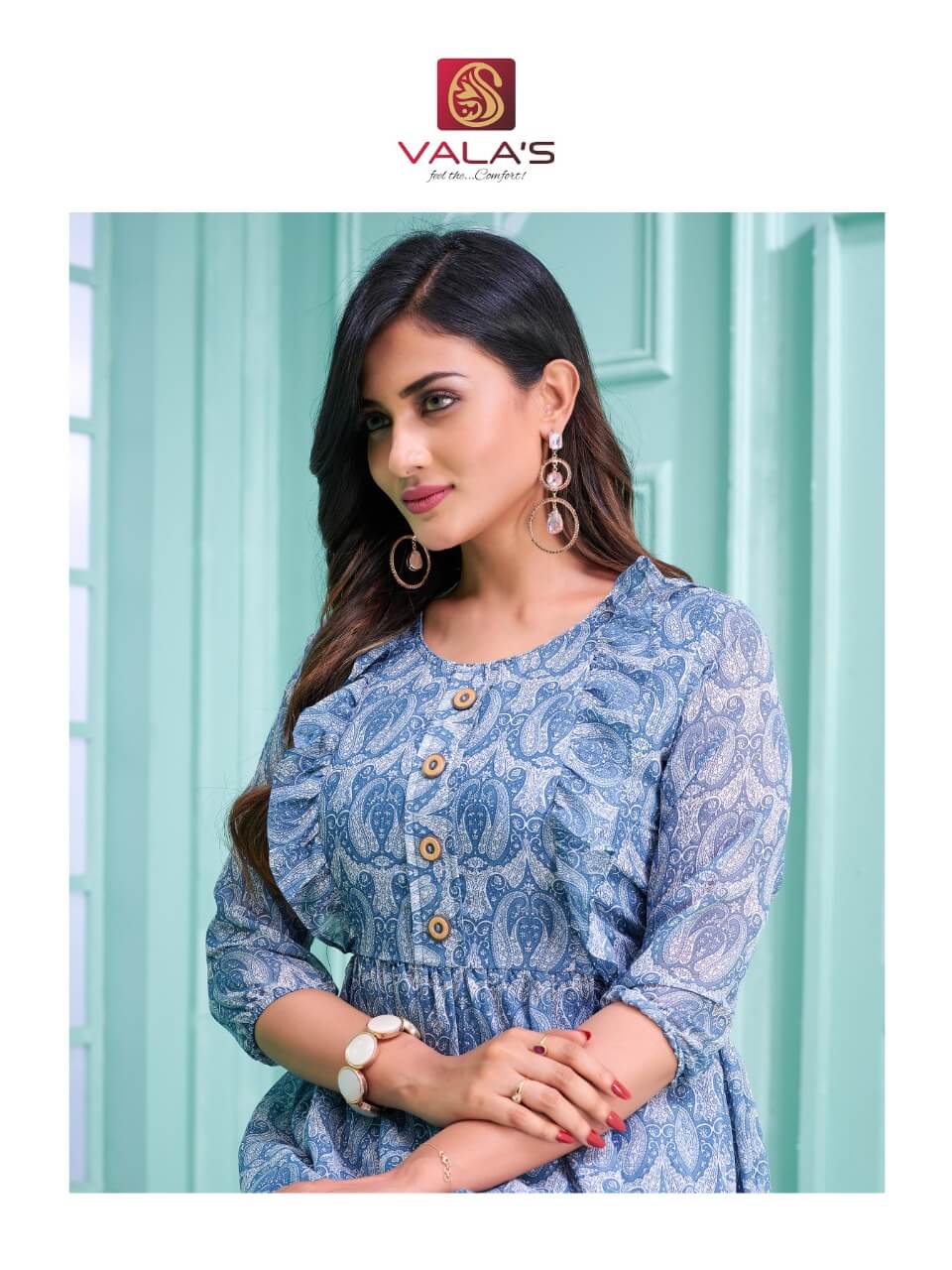 Valas Georgette Sky Blue Single Kurti collection 3