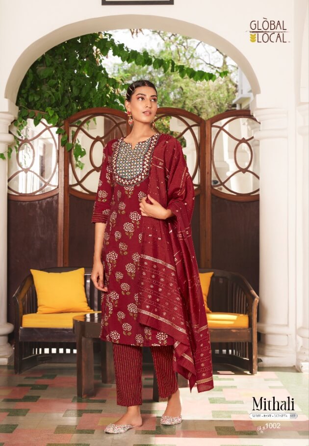 Global Local Maroon Party Wear Single Piece Suit collection 1